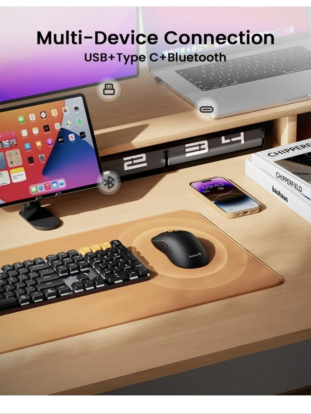 ProtoArc EM15 USB C Mouse, Bluetooth Wireless Mouse for MacBook, Black68g